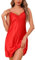 Marvmys Nuisette Satin Courte Dentelle Femme Chemise De Nuit Courte Robe De Nuit d'Été avec Bretelles Réglables Dentelle Babydoll Cami Robe S-XXL