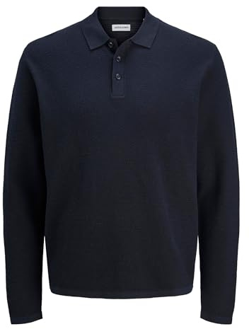 JACK & JONES Male Gestricktes Polo Einfarbig Gestricktes Polo | Recyceltes Material | Loose Fit | Polokragen | Kurzarm | unifarben | atmungsaktiv | Ohne Verschluss | Basic-Style