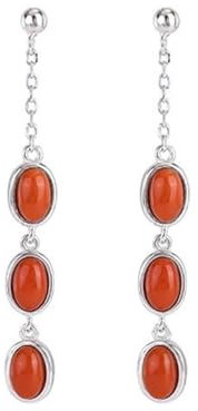 LONDAEE Pendientes de tuerca de plata S925 con incrustaciones de borla roja natural, jade para mujer, Large, Rojo Nan, Sin piedra preciosa