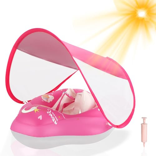 WYRIAZA Bouee Bebe, Bouée Bébé 1-3 Ans, Bouee Piscine Enfant avec Pare Soleil Amovible UPF50+ Et Siège de Sécurité, Bouée Piscine Gonflable pour Enfant