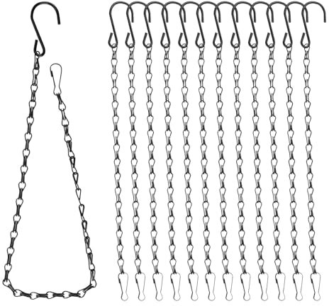 CHENGCKJ 12 Stücke Ketten Zum Aufhängen 42cm Schwarz Metallkette Blumenampel Ketten Hängekorbketten Blumentopfkette mit Haken Clips für Vogelhäuschen Windspiele Pflanzgefäße Laternen Deko