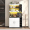 SogesHome Küchenschrank Midi- & Hochschränke Buffet Küchen Highboard aus Holz mit LED Beleuchtung, Höhenverstellbare seitliche Ablagefächer,100x47x187 cm (Weiß Grau)