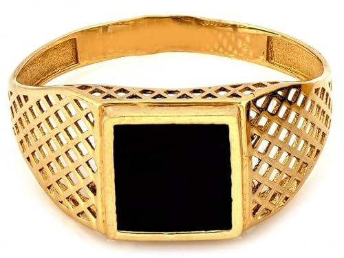 Sapphir Herren Ovaler Siegelring 14 Karat Gold 585 - Siegelring für Männer mit schwarz Onyx - Herren Quadratischer Ringe - Männerschmuck mit Geschenkbox - Handwerkskunst - Inkl Zwei Luxusgeschenke