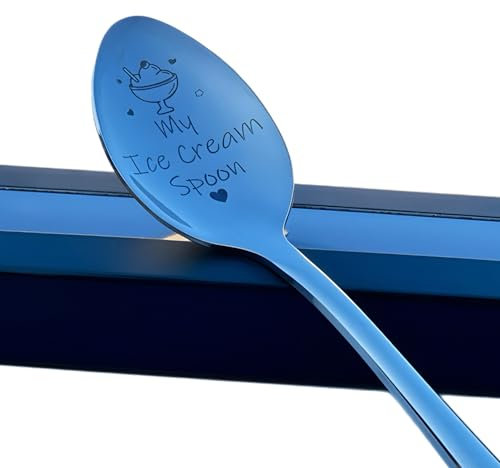 Engraved Teaspoon – “My Ice Cream Spoon” – 15cm Stainless Steel – Available in Silver, Blue, Rainbow or Purple – Fun Gift for Dessert Lovers – Luxury Gift Box Included – Ice Cream Spoon (Silver)