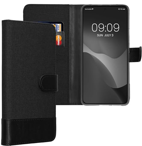 kwmobile Wallet Case kompatibel mit Xiaomi Redmi Note 14 4G (Nicht für 5G) - Hülle mit Ständer - Handyhülle Kartenfächer Anthrazit Schwarz