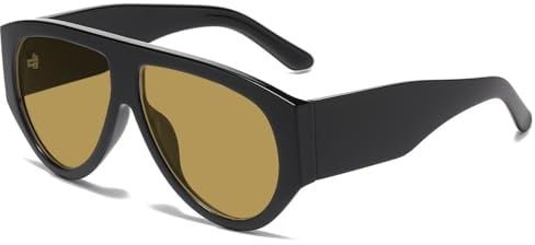 YAMEIZE Pilot Sonnenbrille für Damen und Herren Oversized 70er Pilot Vintage Quadrat Groß Übergroße Dicker Rahmen Brille UV400 Schutz