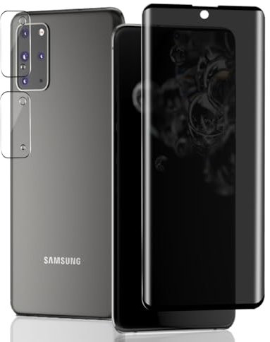 Jaavkkma 1 Pièce Verre Trempé Anti Espion pour Samsung Galaxy S20 Plus Protection D'écran + 2 Pièces Protecteur Caméra, Dureté 9H/Anti-Spy, Protège Écran pour Galaxy S20 Plus - Privacy Vitre Trempé