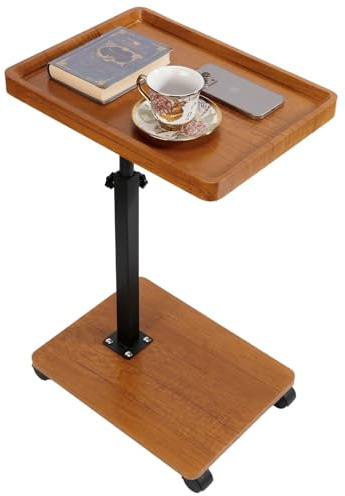 C Table End Table Adjustable Height 360° Swivel TV Tray Table With Wheels | For Easy Moving, Space Saving C Shaped Side Table, Fitting Living room Bedroom for Sofa Bed Chair((Wood Color 40*30*45~80cm)