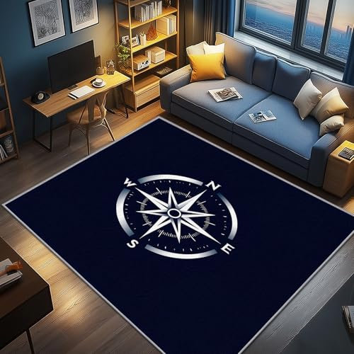 AevuCub Kompass Deko, Nautisch Teppich 50x80 Kurzflor, Kleiner Teppich Wohnzimmer Maritime, Weich rutschfest Waschbare Teppiche, Bettvorleger Schlafzimmer Kinderzimmer