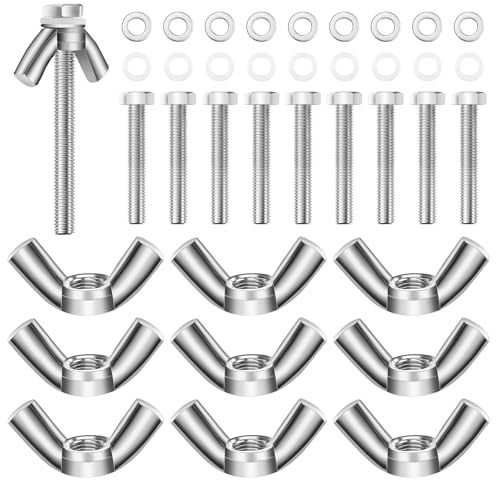HHXUUAN Flügelmuttern Sortiment M6,40Stk 50mm Sechskantschrauben 10 Sets | 10 Sets mit Sechskantschrauben & Unterlegscheiben, für Heimwerker, DIY, Elektronik & Hardware, rostfrei & langlebig