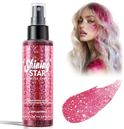 1 Stück Glitzer Spray,Vielseitiger Body Glitter Spray,Glitzerspray für schnelle Stylings,Glitzerspray Körperspray für Bühne,Party oder Karneval,einfach zu bedienen(Rosa)