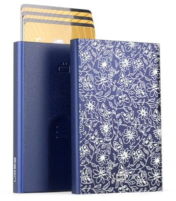 ÖGON -DESIGNS- Porte-Cartes Automatique en Aluminium, Protection RFID, Portefeuille Original, Fin et Minimaliste pour Homme et Femme, capacité 1 à 6 Cartes, modèle Slider (Gravure Liberty)