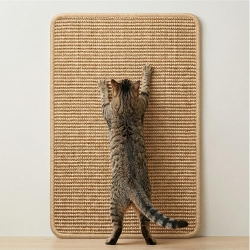 Premium Sisal Kratzmatte selbstklebend - Verbessertes Kratzbrett für Wand & Sofa, strapazierfähiger Sisalteppich für Katzen, rutschfestes Katzenkratzbrett 60 x 40 cm, wandmontierbar, Möbelschutz
