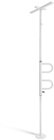M MCombo Sicherheitsstange 205-300CM Höhenverstellbar, mit 2 Haltegriffen Drehbar, Haltestange vom Boden bis zur Decke, Aufstehhilfe Senioren & Toilette 136kg Tragbar TD01CW (Weiß