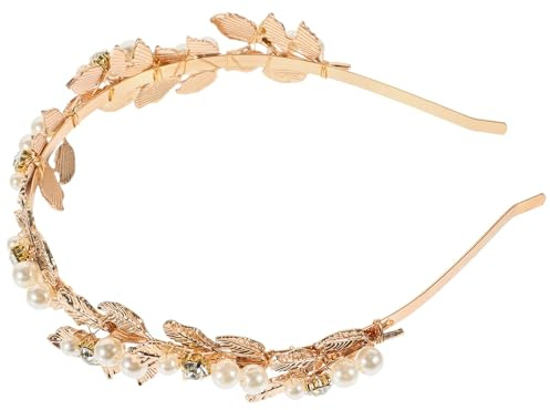 CANIGHT Rose Gold Rhinestone Wedding Headband Metal Leaf and Pearl Crown Bridal Tiara Hair Accessory for Flower and Bridesmaids