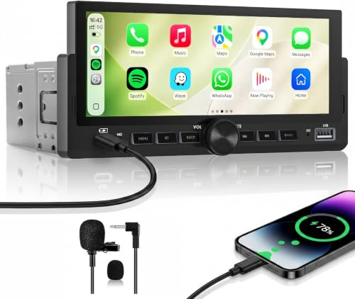 Single Din Car Stereo, 1 Din Car Radio with Wireless CarPlay & Android Auto | Head Unit with 6.86 Touch Screen, Voice Control, Mirror Link, FM, Bluetooth Hands-free Calling, SWC, EQ, Type-C Fast Charge