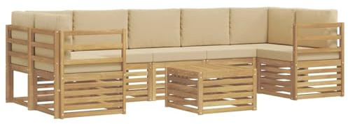 vidaXL Outdoor-Sofagarnitur mit Kissen 8 pcs Weiß und Beige Polyester, Garten Lounge, modernes Outdoor-Sofa-Set, haltbare Sitzmöbel für Terrasse, Bequeme Sitzgelegenheit