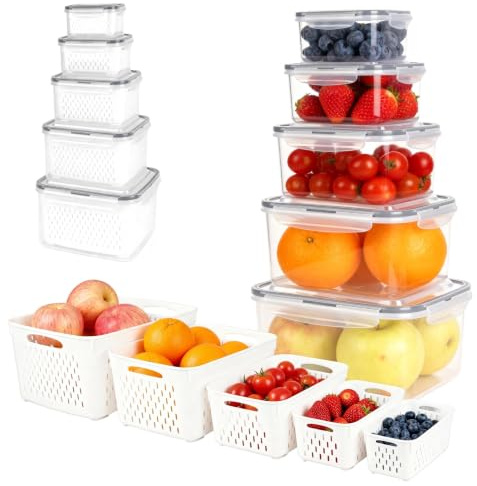 LUKDNEEY 5PCS Fruit Storage Containers for Fridge Leakproof