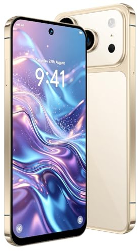 JtQtJ 4G Dual SIM Smartphone mit 6,6 Zoll InCell HD-Bildschirm, 4GB+32GB Speicher (bis 256GB erweiterbar), 5000mAh Akku, 16MP Kamera & Face ID, Type-C & OTG Funktion (Gold)