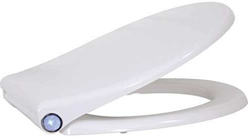 MSV WC Sitz Toilettendeckel Duroplast mit Absenkautomatik und auf Knopfdruck abnehmbar zur Reinigung in Weiß – Easy Fix Clip System - mit LED Nachtlicht