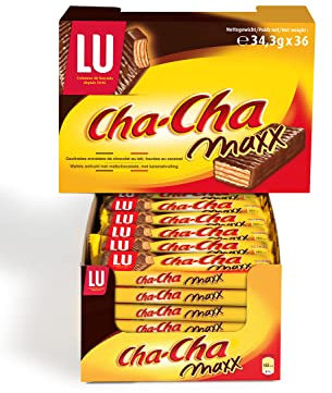 Cha Cha - Gaufrettes Caramel & Chocolat au Lait - Format Maxx - Présentoir de 36 Biscuits (34 g)