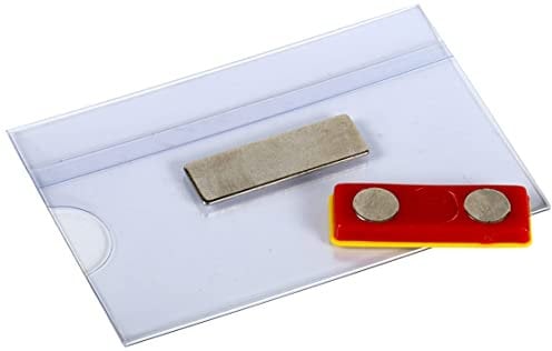 EUROPEL Porte-badges Magnétiques avec Aimant & Feuilles d’Insertion de Cartes Blanches (Pack de 24) | Porte-badge Horizontal pour École, Collèges & Événements d’Entreprise | 90 x 55 mm, 121268