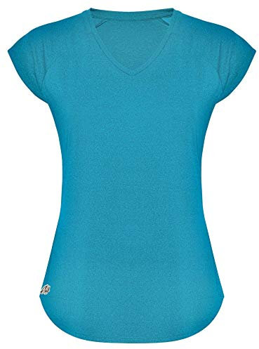 GO HEAVY Damen Fitness Funktions Sport T-Shirt Laufshirt Kurzarm Schnelltrocknend Yoga Sportoberteil | Türkis XL