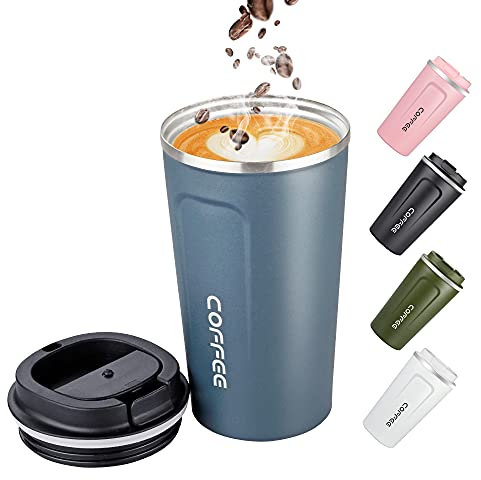 Big seller 17oz (500ml) Vacuum Insulated Travel Mug, Leakproof Double Wall Stainless Steel Reusable Coffee Cup with Lid for Hot & Cold Drinks, Blue