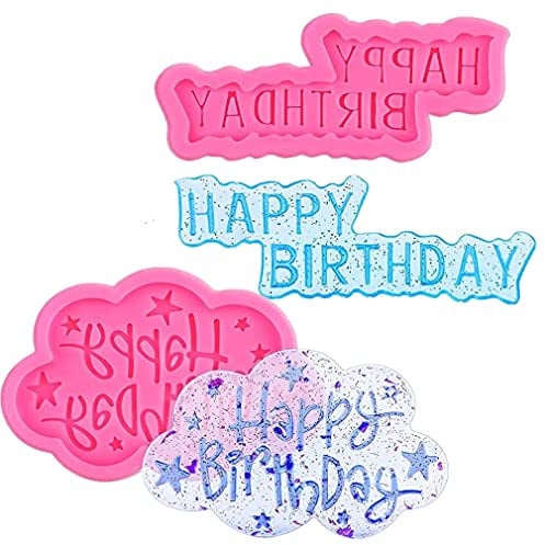 2 Pack Happy Birthday Fondant Molds Alphabet Silicone Chocolate Mould for Boys Girls Birthday Baby Shower Cake Topper Decoration Candy Mold Fondant Tool by RuiChy
