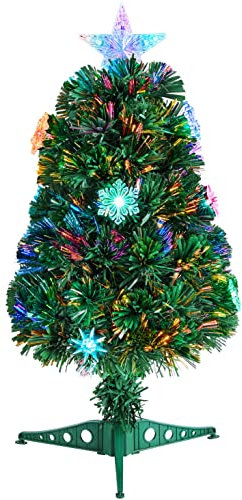 Yaheetech 2ft/60cm Fibre Optic Tabletop Christmas Tree with Multicolor Snow Flake Lights Prelit Artificial Xmas Tree Holiday Decoration for Home/Office 1Pack