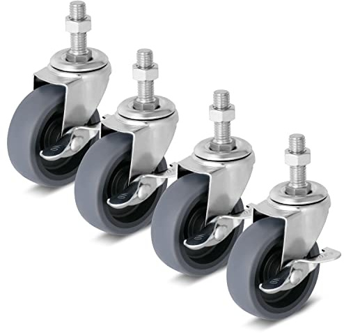 Lenkrollen, 7,6 cm, feststellbare Lenkrollen, 1,27 cm - 33 x 3,8 cm (Schaftdurchmesser 1,27 cm, Schaftlänge 3,8 cm), Gewindelenkrollen, Set mit 4 Schwerlastrollen, Grau