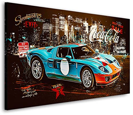 Kunstgestalten24 | Ford GT40 Pop Art Vintage Auto Leinwand-Bild | mit Echtholz-Keilrahmen | Leinwandbild Wandbild Gemälde Kunst Art | Hochwertige Kunstdrucke | XXL Bilder auf Leinwand