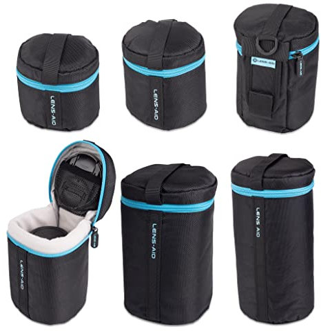 Lens-Aid Housse pour Objectif avec Fermeture éclair – Étui rembourré Cordura avec Boucle Ceinture – pour objectifs Standards, compacts ou téléobjectifs – Taille: XS (9×11 cm)