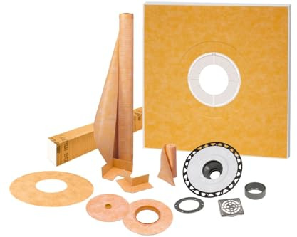 Schluter Kerdi Shower Kit with Shower Tray, Curb, Waterproofing Membrane, Strips & Seals - ABS Plastic, 48 x 48 Tray Size, Center Outlet Position - KSK1220ABSE