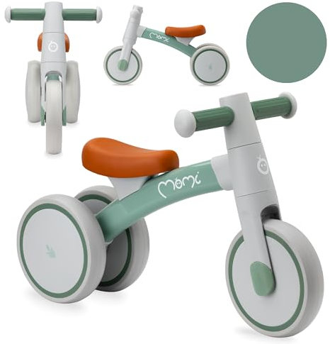 MoMi Tedi Kinderlaufrad für Mädchen und Jungen (max. Körpergewicht 25 kg), Mini-Laufdreirad mit pannensicheren Kunststoffrädern, Leichter Metallrahmen – 1,2kg, grün