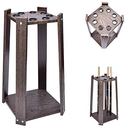Billard-Pool-Queue-Rack – Kugel-Queue-Rack Bodenständer, Snooker-Queue-Rack für 8 Pool-Billard-Sticks, freistehend, dunkle Holzmaserung, Billard-Bar-Lagerregal, Billard-Stick-Ständer