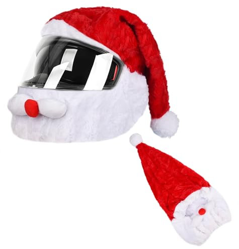 NAUZE Weihnachtsmütze Motorradhelm Abdeckung Plüsch Helmüberzug Weihnachtsmann Helmabdeckung Schutzzubehör für Motorradhelme Dekoration