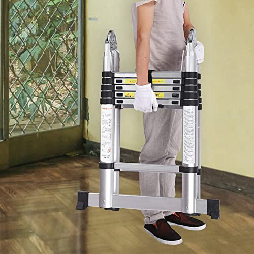 Eulenke 3,8M (1,9+1,9M) Teleskopleiter, Rutschfester Klappleiter 150 kg Belastbarkeit, Aluleiter Haushaltsleiter für Hausreparaturen Dekoration Wandanstrich, Ausziehbare Leiter, Multifunktionsleiter