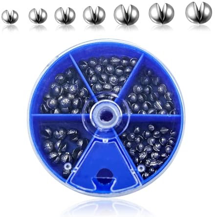 Angelblei, 100 Stück Bleischrot Angeln, Schrotblei Angeln mit Aufbewahrungskiste, Herausnehmbare Blei Gewicht, 5 Größen Bleischrot Sortimentsdose(0.3g/0.5g/0.6g/0.8g/1g)