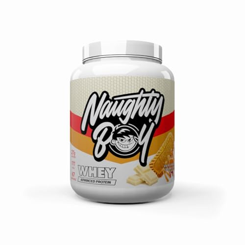 Naughty Boy Advanced 100% Whey Protein Powder 2kg, High Protein Shake for Muscle Growth & Recovery, Low Sugar, White Chocolate Caramel Biscuit