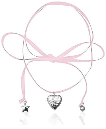 NATOSU Collier Ras du Cou Double Couche Mignon Cravate, Collier Ras du Cou pour Femme, Collier Pendentif Léger de Luxe Hot Girl Love Cadre Photo pour Femmes, Adolescentes, Rose