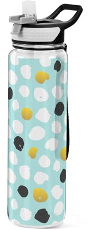 KLL Wasserflasche mit Strohhalm-Deckel, auslaufsicher, auslaufsicher, Tritan-Wasserflasche für Workout, Laufen, Outdoor-Sport, trendydrawn Dot