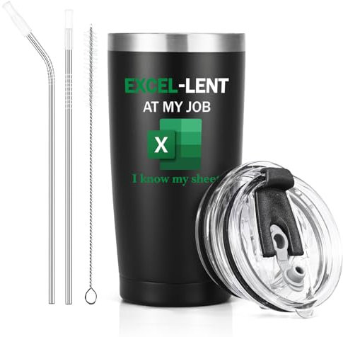 Livole Excel-Lent at My Job I Know My Sheet, Funny Mugs for Work Colleagues, Christmas Secret Santa Gifts for Men, Dad, Friends, 20oz 600ml Travel Mug, Insulated Wine Tumbler with Straw and Lid