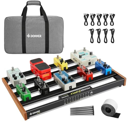 Donner Gitarrenpedalboard mit eingebautem Netzteil, Aluminiumlegierung Effekte pedalboard, 1.53kg, 50 * 31.2 * 4,6cm
