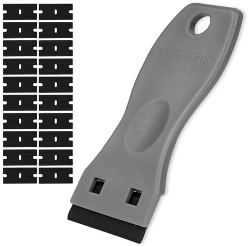 Flintronic Raschietto Vetroceramica, 1 Pezzi Raschietto + 20 Lame in Plastica, Raschietto Forno per Vetro per Cucina e casa, Colla, Colore, Decalcomanie, Piano Cottura e Forno-Grigio