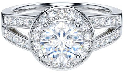 QTYQWC 1 Karat echter Moissanit oder künstlicher Diamant aus Sterlingsilber mit geteiltem Schaft, klassischer großer Halo-Verlobungsring für Frauen