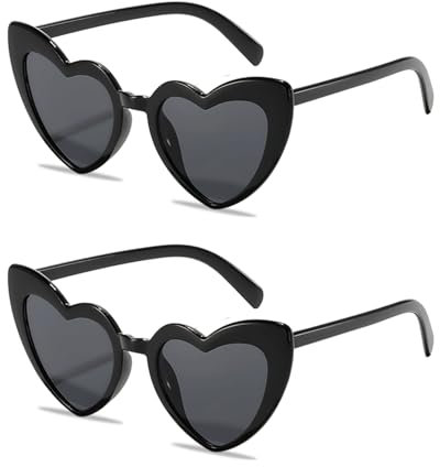 Generisch 2-Stück Herz Sonnenbrille, Damen & Kinder, Herzchen Sonnenbrille für Hochzeit, Valentinstag, Party, Vintage, Kiss Me Brille, Schwarz, Retro, Polycarbonat