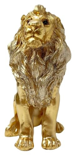 Lion Resin Figurine, Tabletop Lion Statue, Indoor Lion Ornament, Gold Lion Sculpture, King of Jungle Statue, Symbol of Strength Intricate Details for Tabletop Indoor Living Room Decor