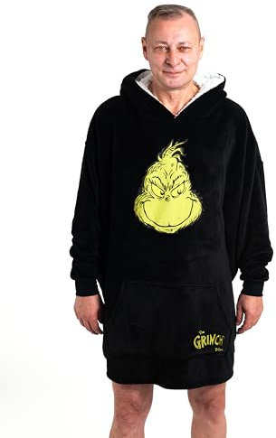 United Labels Grinch Oversize Hoodie Decke mit Ärmeln und Kapuze für Herren, Schwarz, Kuschelpullover Einheitsgröße, Flauschiger Deckenpullover