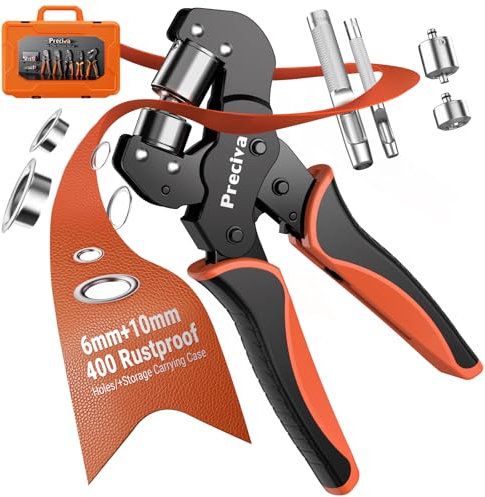 Preciva Pinza per Occhielli per Teloni e Tessuti 6mm e 10mm, Set di Occhiellatrice per Teloni con 400 Occhielli e kit di strumenti, Professionali Occhiellatrice Manuale